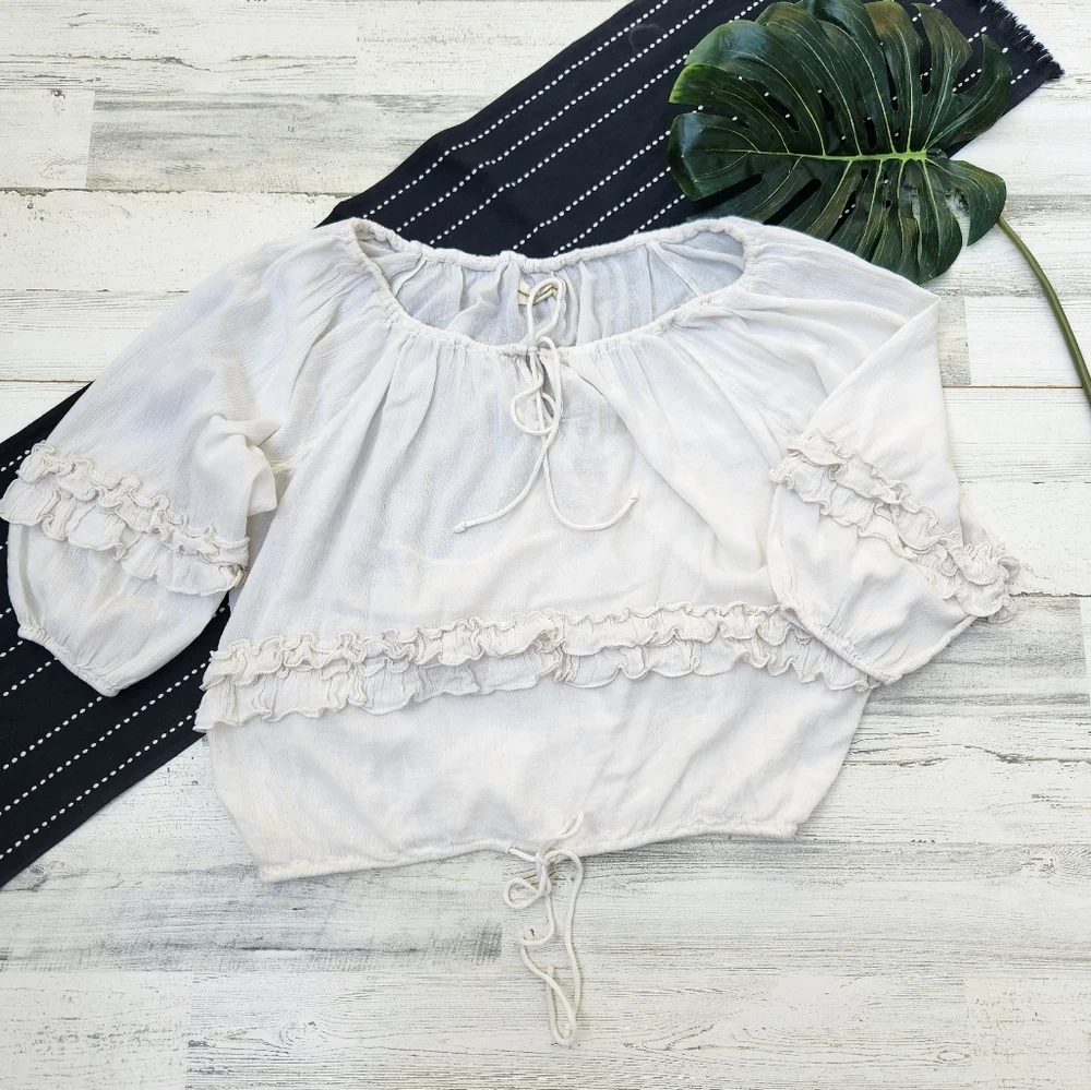 Denim & Supply Ralph Lauren Peasant Boho Blouse Cream Size Medium - Picture 2 of 8